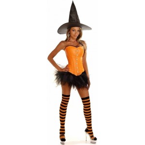 4 PC Orange Pin-up Witch Costume 