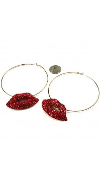 Red Kiss Hoop Earrings 